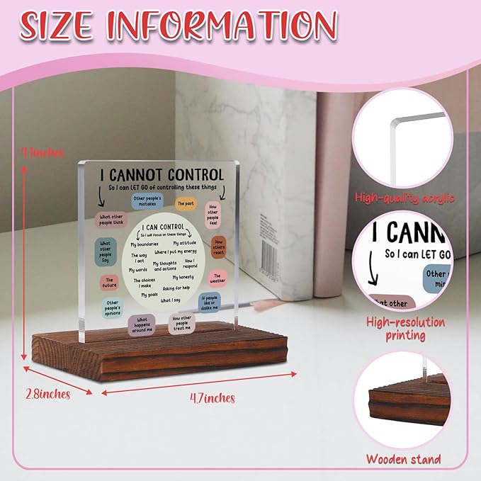 YODOCAMP I Can Control Psychology Student Graduation Gift Clear Acrylic 4.7 x 2.7 Inches Rectangular Tabletop Sign, Modern Inspirational Therapist Office Decor Plaque