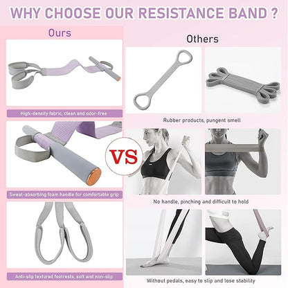Fabric Resistance Band with Handles, 120LB Fitness Resistance Bands for Women, Beginner-Friendly Yoga Training Equipment, Full-Body Exercise Band for Chest, Glutes, Legs & Core Muscles