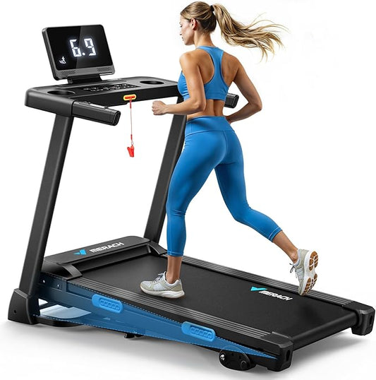 MERACH Treadmills for Home with Incline 6%-15%, 300 LBS Capacity Double Deck Foldable Treadmill with Incline, 0.5-7.5MPH Quiet 2.5HP Brushless Incline Treadmill LED Display with Smart APP