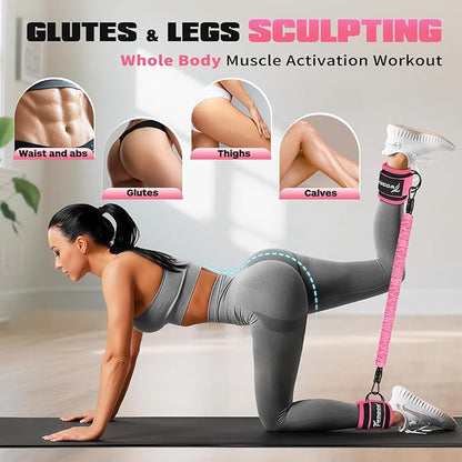 Ankle Resistance Bands with Cuffs, Leg and Glutes Workout Equipment, Resistance Bands with Ankle Straps for Cable Machine Kickbacks, Booty Workouts, Lower Body Exercises - Home Gym Exercise Equipment