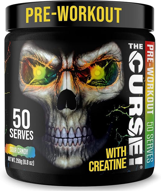 JNX SPORTS The Curse! Pre Workout Powder for Men & Women, Caffeine, Beta-Alanine, Creatine, L-Citrulline, 50 Servings, Sour Candy Flavor – Boost Energy, Strength & Focus