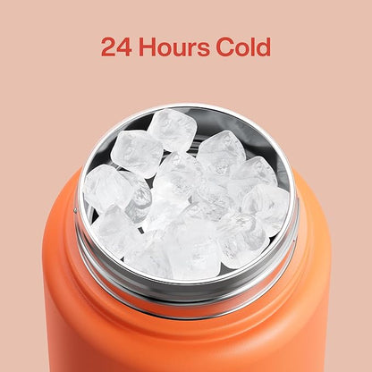 Insulated Water Bottle with Straw Stainless Steel Water Bottle, Leak-Proof, BPA-Free, Double Wall Vacuum Keeps Cold for 24 Hours for Sports, Travel, School (32 oz, Moderate Orange)