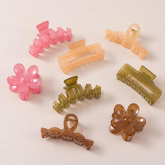 8PCS Hair Clips for Women, Flower Claw Clips for Thick Hair, Non-Slip Hair Accessories with Multi-Styles, Colorful Hair Claw Clips and Variety Pack, Ideal for Girls