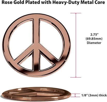 Classic Rose Gold Peace Sign Logo - Metal Car Emblem by Revolution Car Badges - Antiwar Peace and Love Symbol - Premium Alternative to Bumper Stickers, Decals, and Magnets (Rose Gold Plated Metal)