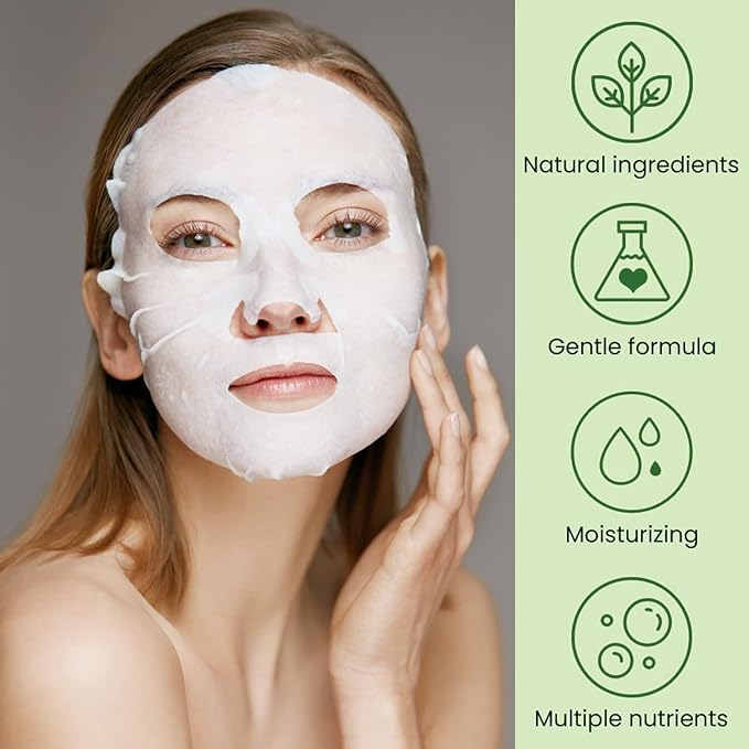 10 Sheets Aloe Vera Face Masks Skincare, Hydrating Face Mask Skincare For Dry, Oily, Sensitive Skin, Aloe Facial Masks Skin Care Sheet For Moisturizing, Soothing, Calming, Sun Care