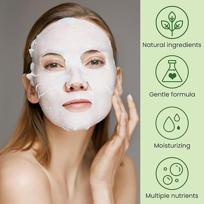 10 Sheets Aloe Vera Face Masks Skincare, Hydrating Face Mask Skincare For Dry, Oily, Sensitive Skin, Aloe Facial Masks Skin Care Sheet For Moisturizing, Soothing, Calming, Sun Care