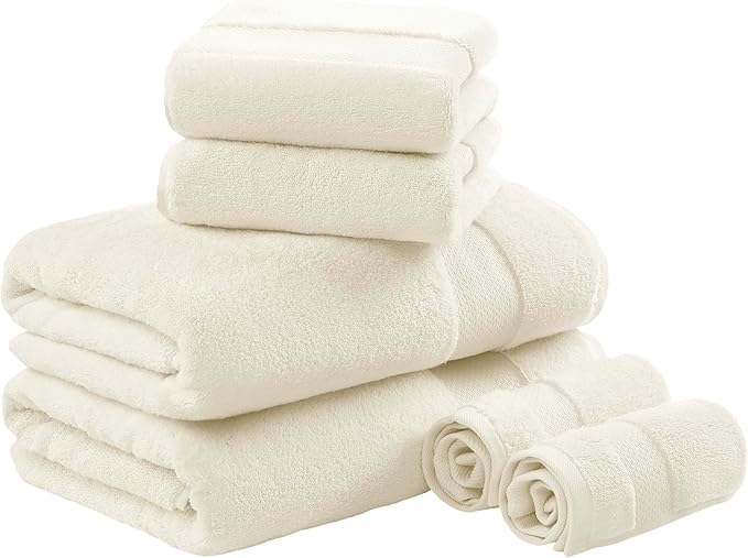 Madison Park Turkish 100% Cotton 600Gsm Luxury Premium Thick Soft Absorbent Hotel Bathroom Towel Set Shower Hand Face Washcloths, Assorted Sizes, Natural 6 Piece