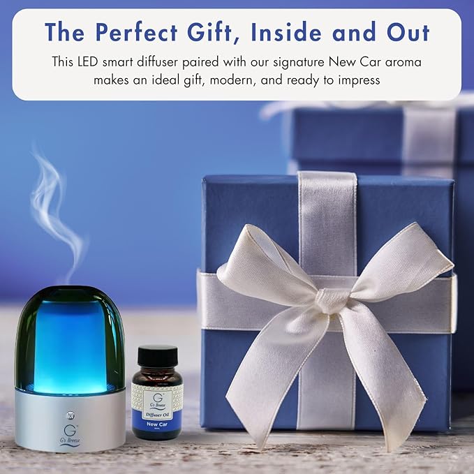 G's Breeze Smart Aroma Diffuser with 60ml New Car Scent Refill - Bluetooth & Wi-Fi App Control - LED Lighting & Adjustable Intensity - Long-Lasting Leather Automotive Fragrance for Home or Office
