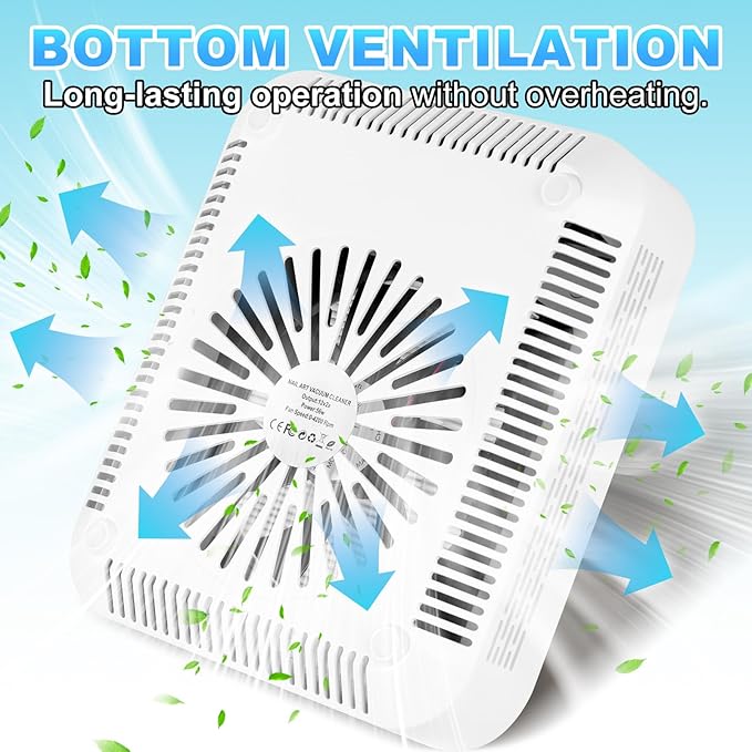 MEKK Nail Dust Collector,Essential Dust Collector Nail Tech Tool with Reusable Filter,Vacuum Fan Dust Collector for Acrylic Nail Drill Dust Extractor Acrylic Nail Tools in Salon & Home Settings-White