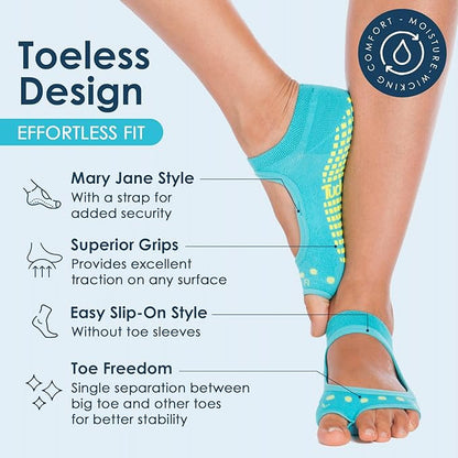 Tucketts Toeless Pilates Socks with Grips for Women, Non-Slip Yoga & Barre Socks for Stability & Barefoot Workouts, Size 6-13