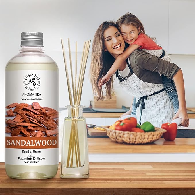 Reed Diffuser Refill Sandalwood 17 Fl Oz (500ml) - Room Diffuser - Home Fragrance - Scented Diffusers for Aromatherapy - Air freshener - Fresh/Intensive Fragrance
