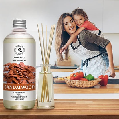 Reed Diffuser Refill Sandalwood 17 Fl Oz (500ml) - Room Diffuser - Home Fragrance - Scented Diffusers for Aromatherapy - Air freshener - Fresh/Intensive Fragrance