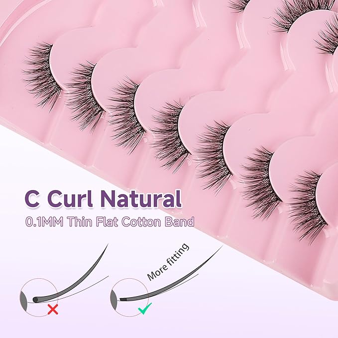 Half Eyelashes Natural Look False Eyelashes Half Lashes Cat Eye 14mm Wispy Lash Strips with Thin Band 3D Volume False Lashes Soft C Curl Natural Eyelash Fake Lash 7 Pair EVENTILL
