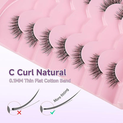 Half Eyelashes Natural Look False Eyelashes Half Lashes Cat Eye 14mm Wispy Lash Strips with Thin Band 3D Volume False Lashes Soft C Curl Natural Eyelash Fake Lash 7 Pair EVENTILL