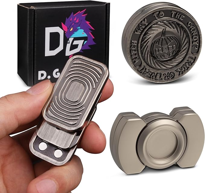 Fidget Toys Adults Set, Metal Fidget Slider, Spinner and Haptic Coin, Decompression Metal EDC Cool Figette Toys for Adults Anxiety Relieve Stress, Greater Focus(Silver)