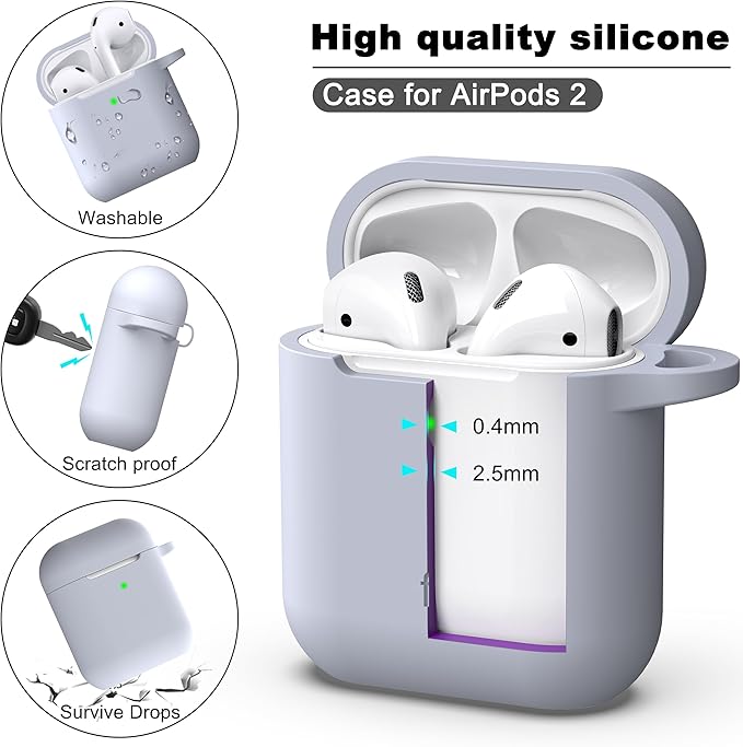 R-fun Compatible with AirPods Case Cover, Soft Silicone Protective Cover with Keychain for Women Men Compatible with Apple AirPods 2nd 1st Generation Charging Case, Front LED Visible,Pebble