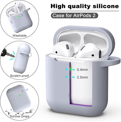 R-fun Compatible with AirPods Case Cover, Soft Silicone Protective Cover with Keychain for Women Men Compatible with Apple AirPods 2nd 1st Generation Charging Case, Front LED Visible,Pebble