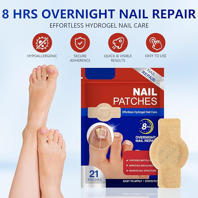 21Pcs Toenail Treatment Extra Strength - Nighttime Nail Patches, Nail Treatment Patches, Overnight Toe Nail Treatments for Damaged Nails Foot Nails Repair and Care