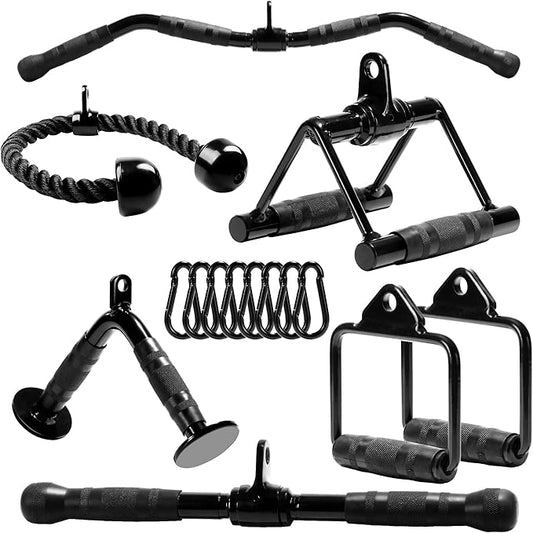 Yes4All Tricep Press Down Cable Machine Attachment Set, LAT Pulldown Attachment, Cable Machine Accessories for Home Gym
