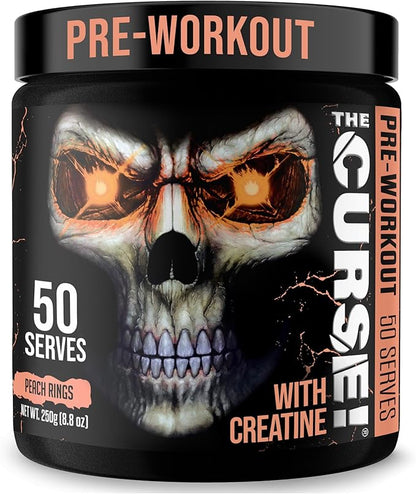 JNX SPORTS The Curse! Pre Workout Powder for Men & Women, Caffeine, Beta-Alanine, Creatine, L-Citrulline, 50 Servings, Peach Rings Flavor – Boost Energy, Strength & Focus
