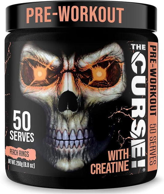 JNX SPORTS The Curse! Pre Workout Powder for Men & Women, Caffeine, Beta-Alanine, Creatine, L-Citrulline, 50 Servings, Peach Rings Flavor – Boost Energy, Strength & Focus
