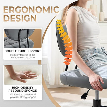 Ergonomic Cross Legged Office Chair, Criss Cross Chair for Meditation ADHD and Yoga, Home Office Desk Chair with Brake Wheels, Adjustable Height, Grey
