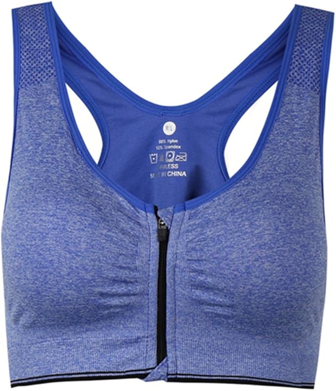 Women's Zipper Front Closure Sports Bra Racerback Yoga Bras
