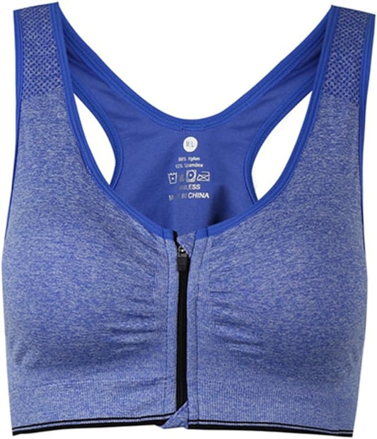 Women's Zipper Front Closure Sports Bra Racerback Yoga Bras
