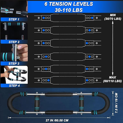 Twister Arm Trainer for Men & Women - Adjustable Chest Workout Equipment with 4-Spring Resistance (30-110Lbs) | Forearm Strengthener Exerciser for Home Gym Fitness Training & Strength Building