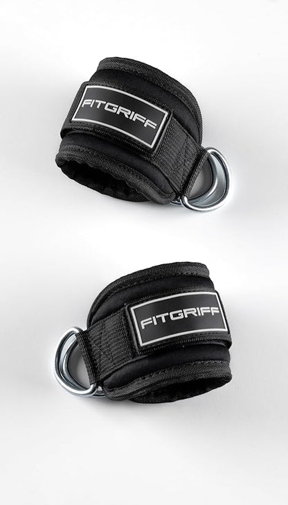 Fitgriff® Ankle Straps V3 for Cable Machine (2 Pieces) - Gym Workout Equipment - Leg Pulley Attachment, Kickback Straps