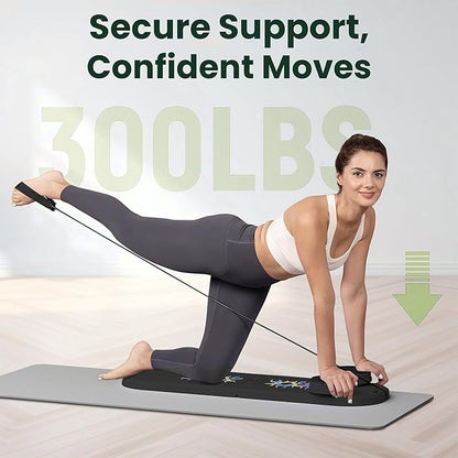 Pilates Board, Multi-Purpose Pilates Reformer Set,Portable Pilates Reformer Board with Yoga Socks & Resistance Bands ,Best for Women Fitness & Exercise at Home Pilates Workout Board.