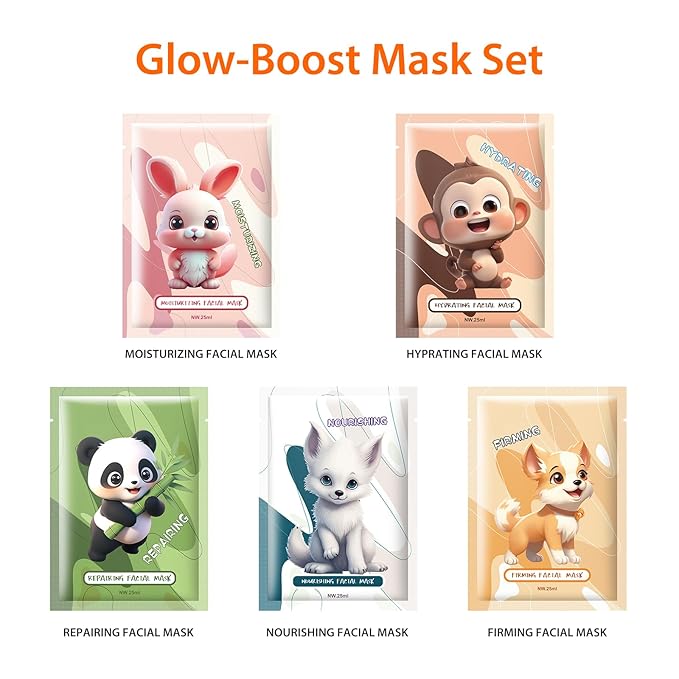 5PCS Animal Face Masks Skincare Face Masks Spa Masks - Natural Ingredients Moisturizing and Protecting Delicate Skin for Winter