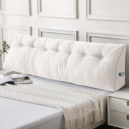 Sasttie Headboard Pillow King, Wedge Pillow Headboard for Sitting Up in Bed, Back-Rest Support Triangular Cushion for Reading - Features Removable Washable Cover, White