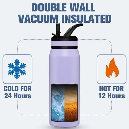 OLDLEY 24 oz Insulated Water Bottle With Straw, Stainless Steel Sports Water Cup Flask with 3 Lids(Straw, Spout and Handle Lid) Double Walled Travel Thermal Canteen Mug,Classic Lavender