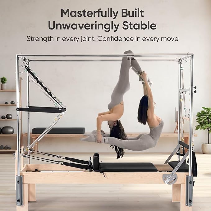 Pilates Reformer, Reformer Pilates Machine – Deluxe Version with Premium Maple Frame, Upgraded Spring System, Comfort Padding & Studio-Quality Glide – Pilates Reformer Set for Home & Studio