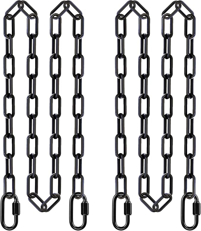 SELEWARE 2 Pack 100 Inch Hanging Swing Chain with 4 Carabiners, 1000LB Capacity Plastic Coated Hanging Chains, Hammock Hardware Kit for Swing, Hanging Chair, Punching Bags, Indoor Outdoor Gym (Black)