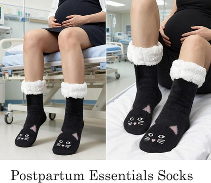 JaosWish Cat Fuzzy Socks Womens Pilates,Postpartum Essentials Non Slip Grip Slippers Hospital Socks for Labor Delivery