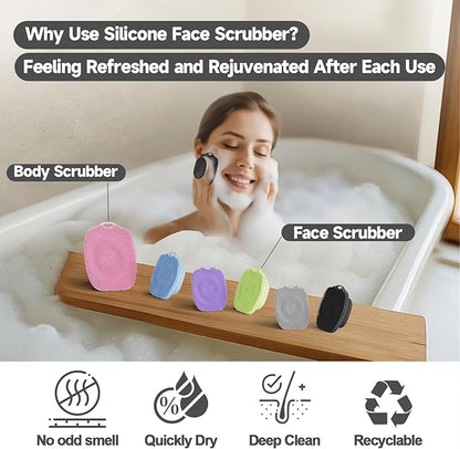 2 PCS Face Scrubber, Soft Silicone Face Exfoliator with Suction Cup for Man and Women Deep Skin Clean, Gentle Facial Cleaning Brush Suitable for All Sensitive Skin (Black+Gray)