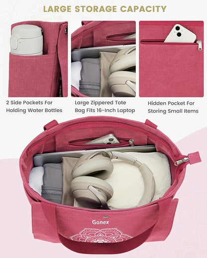 Gonex Yoga Mat Bag, Yoga Gym Bag Tote Bag with Multi Pockets For Women Men, Canvas Yoga Mat Carrier Take in Out Mat Easily For Pilates Travel Workout Office