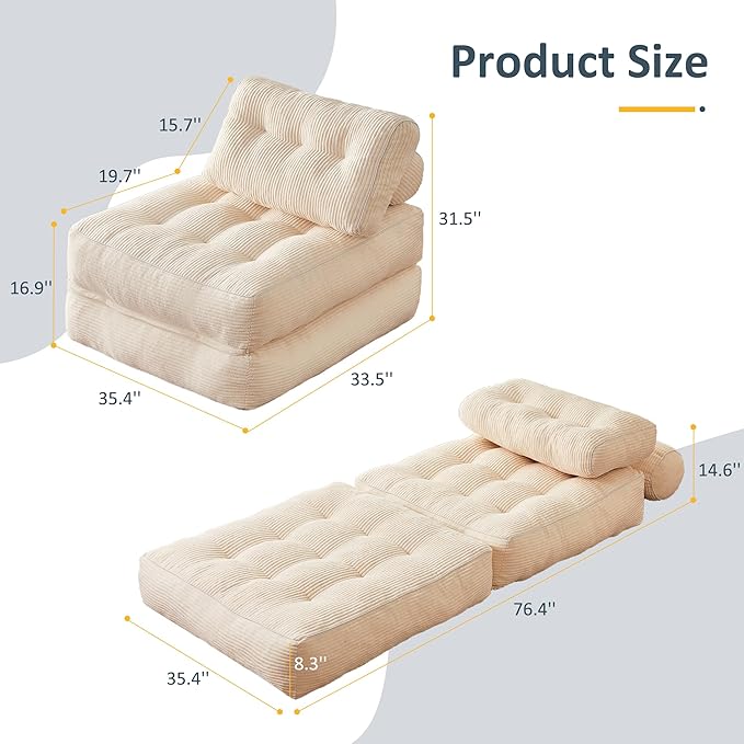 35.4x33.5 Inch Floor Pillow, Large Round Floor Cushion with Removable Washable Cover - Ultra Soft Plush Filling for Adults, Kids, Lounge, Bedroom, Reading Nook, Meditation, Corduroy, White