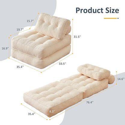 35.4x33.5 Inch Floor Pillow, Large Round Floor Cushion with Removable Washable Cover - Ultra Soft Plush Filling for Adults, Kids, Lounge, Bedroom, Reading Nook, Meditation, Corduroy, White