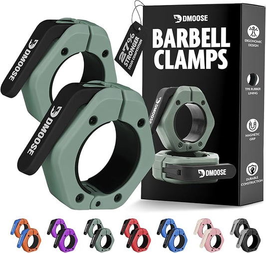 DMoose Fitness Barbell Clips 2 Inch (Pair) - Quick Release Olympic Barbell Clamps & Collars with Anti Slip TRP Grip for Secure Weightlifting and Powerlifting - Weight Clips for Bars at Home or Gym