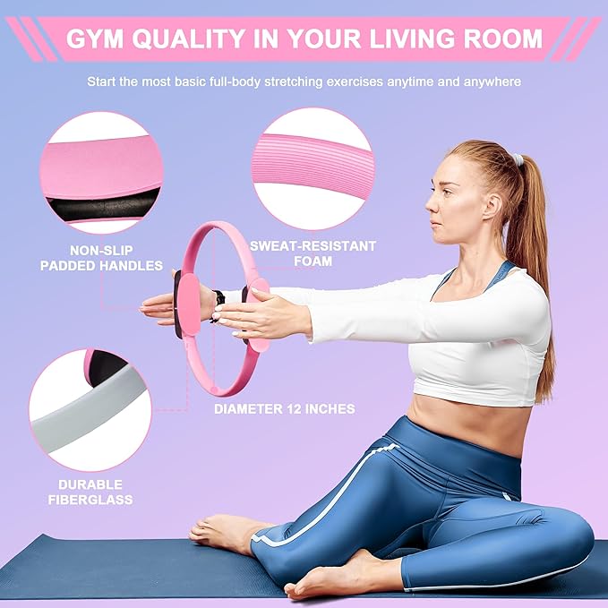 Home Pilates Essentials Kit for Women: 18Pcs Pilates Workout Equipment Set with Pilates Ring, Yoga Ball, Resistance Band, Pilates Fitness Set for Legs Arms, Gym Back Bag, Anti Slip Socks