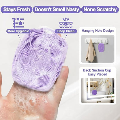 2 PCS Face Scrubber, Soft Silicone Face Exfoliator with Suction Cup for Man and Women Deep Skin Clean, Gentle Facial Cleaning Brush Suitable for All Sensitive Skin (Purple)
