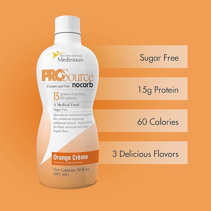 Liquid Collagen Peptides Type I, III 15 Grams Protein per Oz. |Prosource NoCarb Orange Crème Bottle Medtrition|