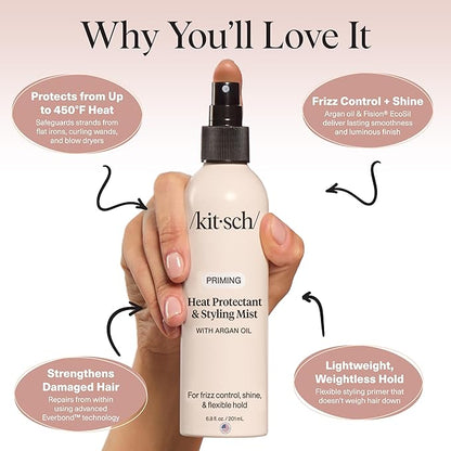 Kitsch Heat Protection Spray for Hair – Heat Protectant for Hair with Argan Oil – Styling Hair Spray for Frizz Control, Shine & Damage Protection – Protects Strands Up to 450°F – 6.8oz