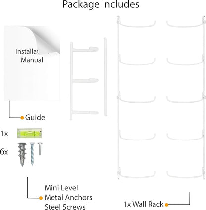 Wallniture Guru Yoga Mat Holder Wall Mount with 3 Hooks for Hanging Yoga Strap, Resistance Bands, 5-Sectional Metal