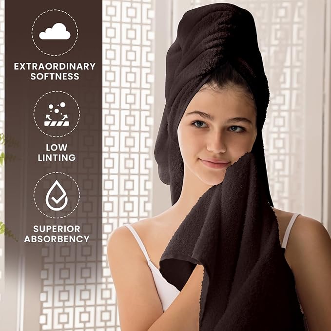 Oakias Premium Towel Set 600 GSM 8 Piece Brown - 100% Ring Spun Cotton Highly Absorbent Towels Set - Super Soft Bathroom Towel Set - Hotel Quality Double Stitched Hem - Ideal for Hotels, Spa, Gyms