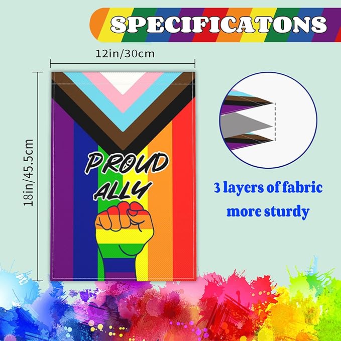 Pride Proud Ally Garden Flag 12x18 Inch LGBT Rainbow Garden Flag 3ply Polyester Double Sided for Outdoor House Yard Outside Garden Decor