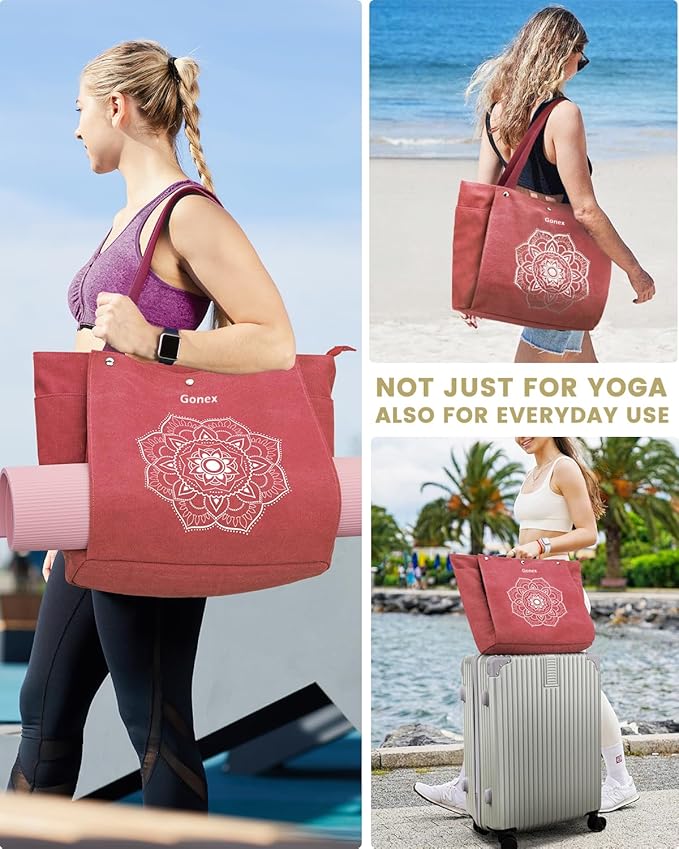 Gonex Yoga Mat Bag, Yoga Gym Bag Tote Bag with Multi Pockets For Women Men, Canvas Yoga Mat Carrier Take in Out Mat Easily For Pilates Travel Workout Office